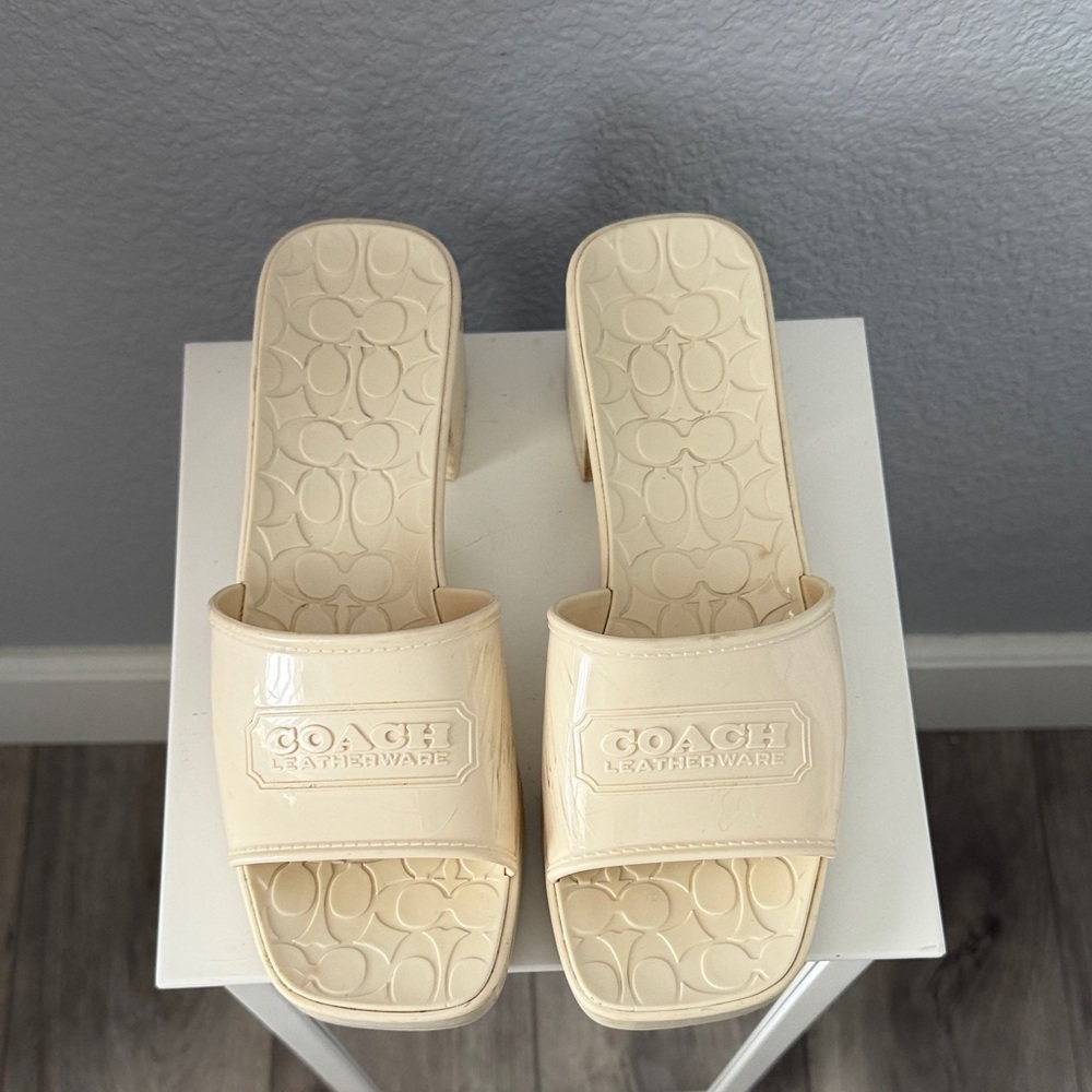 Coach Women's Cream Slide Sandals
